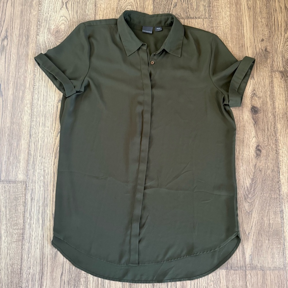 Olive Green Short Sleeve Blouse